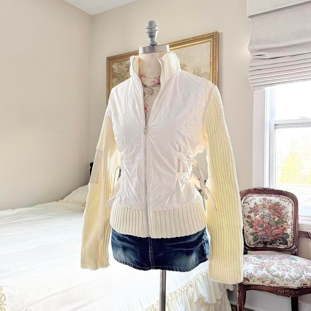 y2k‎ white zip jacket  y2k quilted knit sleeve zip jacket size medium t